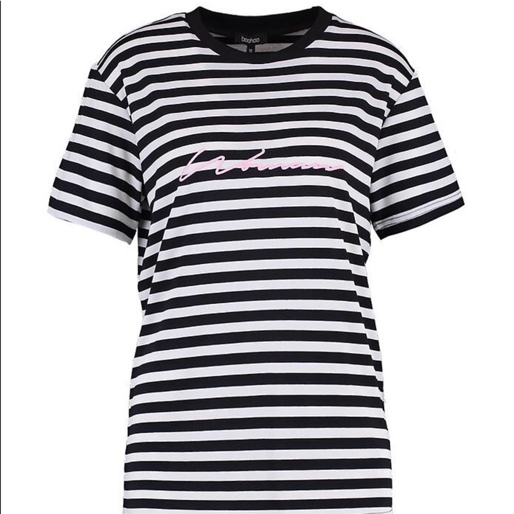 Oversized black & white stripes tee with logo